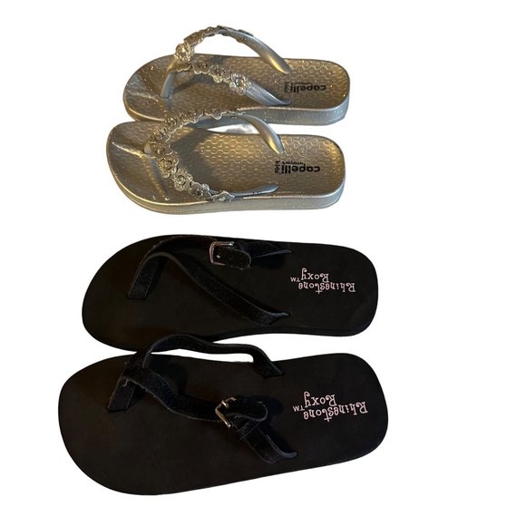 Lot of two sandals Capelli Kids silver floral rhinestone flip flops Roxy Rhinest - Picture 1 of 6